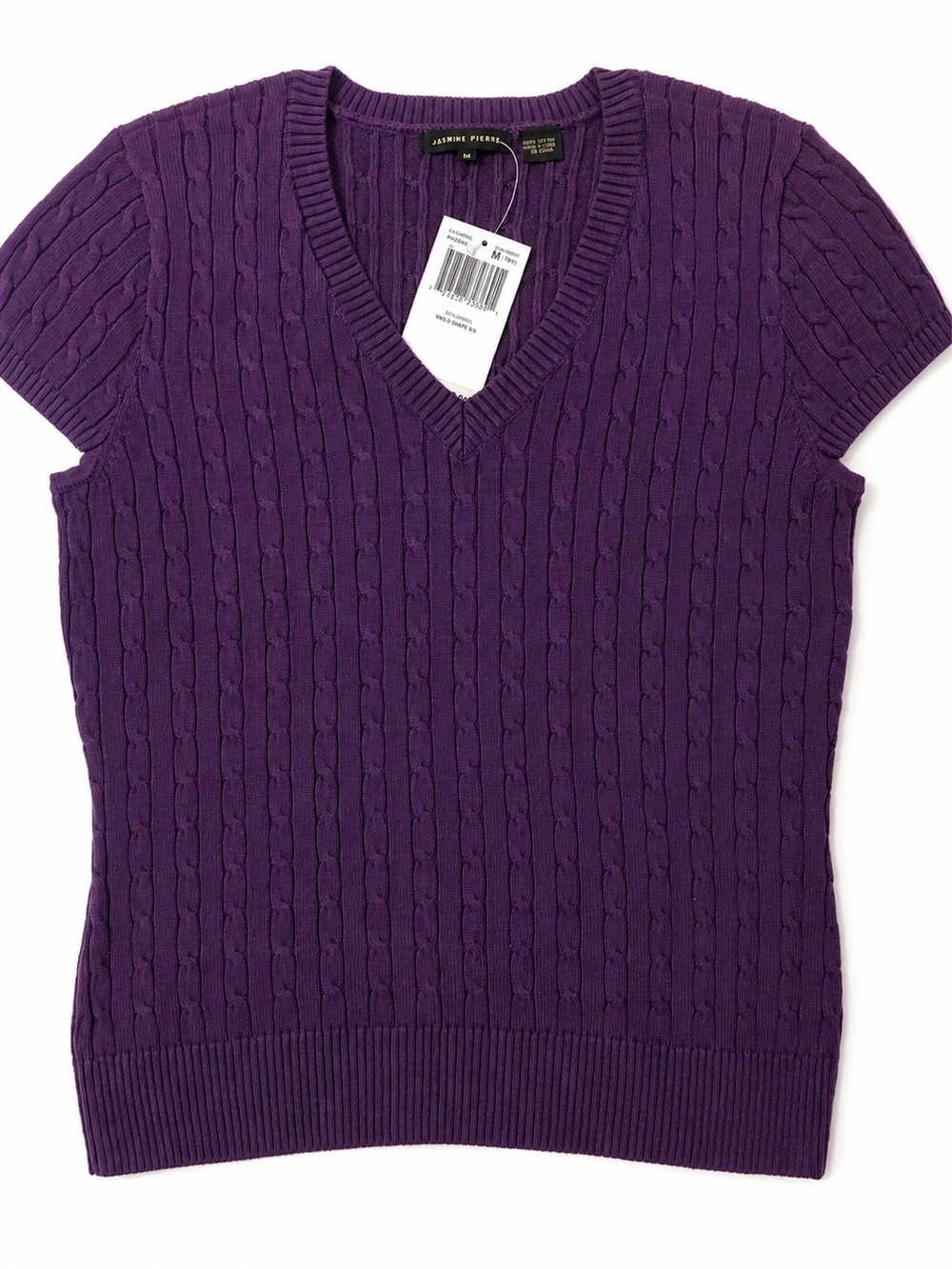 Jeanne Pierre Purple Cable-Knit V-Neck Sweater Shirt
